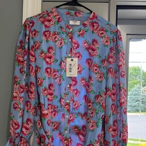 UNTUCKit Blue and Pink Floral Long Sleeve Dress
